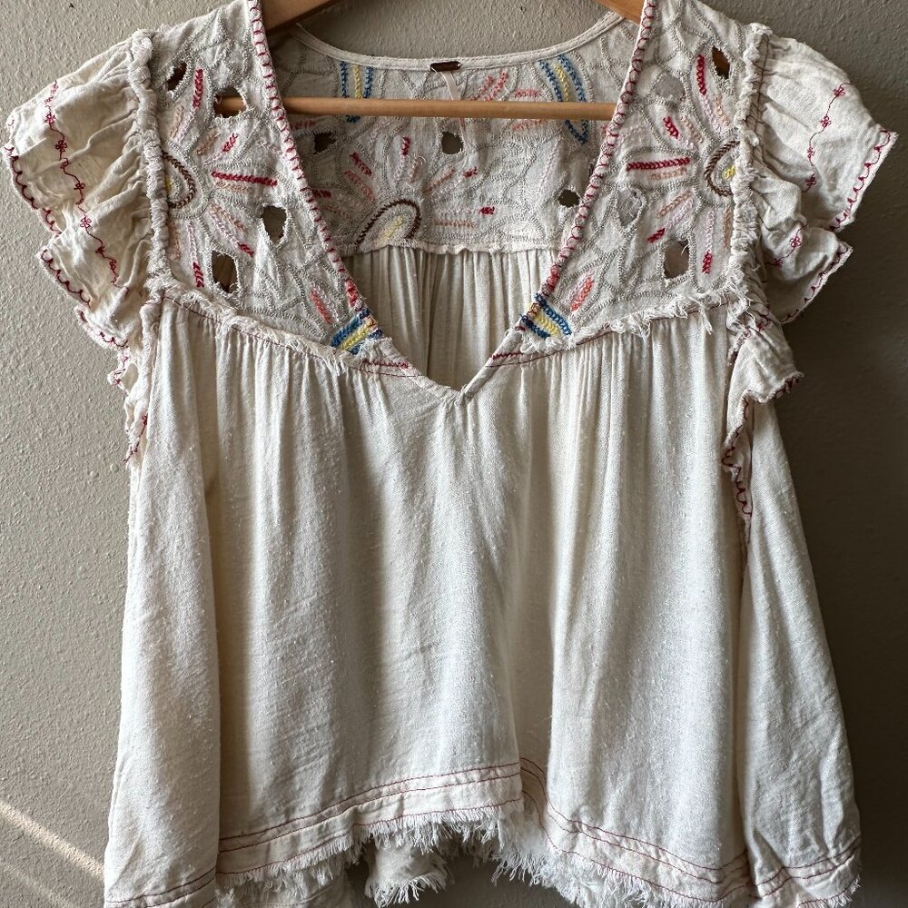 Free People Cropped Embroidered Blouse Size M